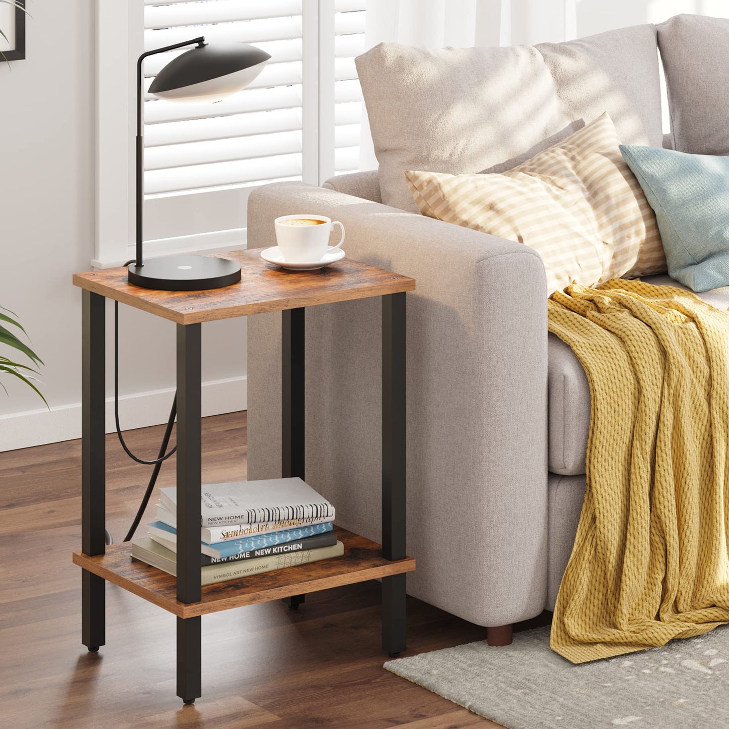 TUTOTAK Side Table, Bedside Table, Night stand, 2-Tier Storage Shelf, End Table for Small Space, Living Room, Bed Room, Brown TB01BB034EU