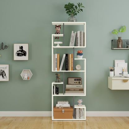 Manora White Bookcase 4 Tier Narrow Bookcase Room Divider Shelves