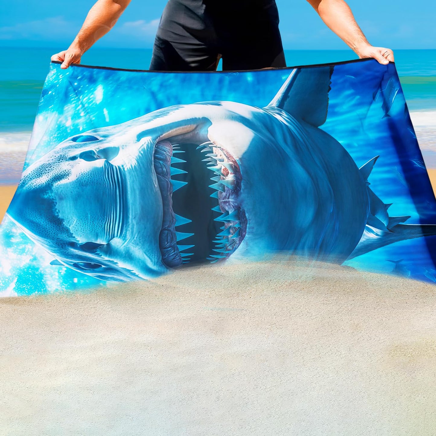 Violetpos Great White Shark Beach Towel, Extra Large 180x90 cm 250GSM Microfibre, Sand Free Quick Dry