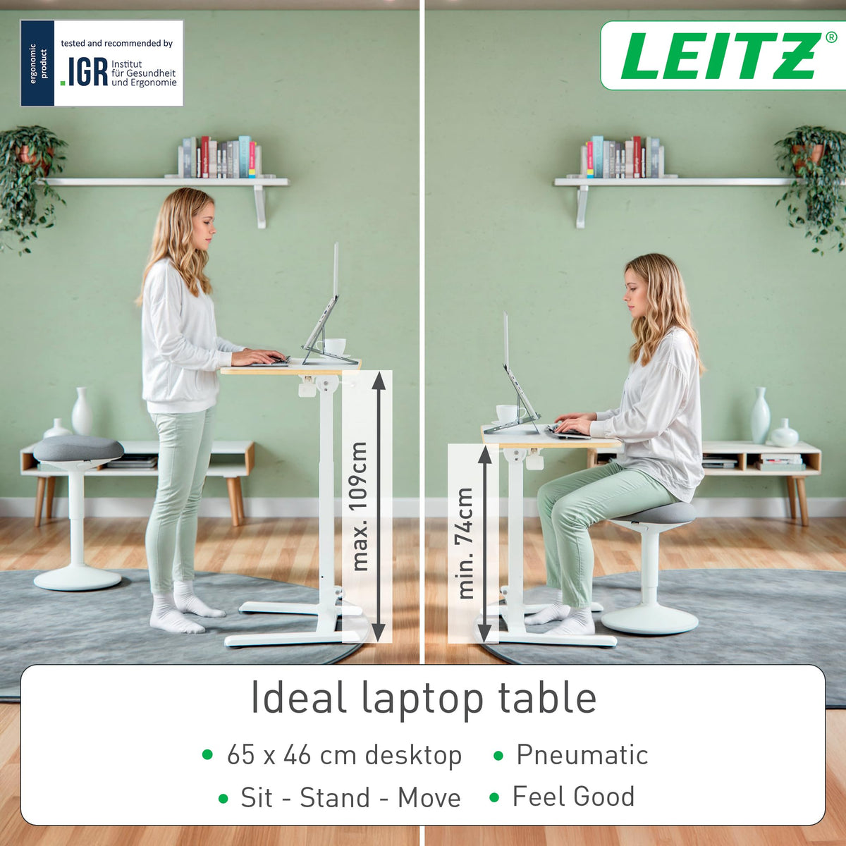 Leitz Ergo Small Foldable Sit Stand Desk, Portable Laptop Desk, White