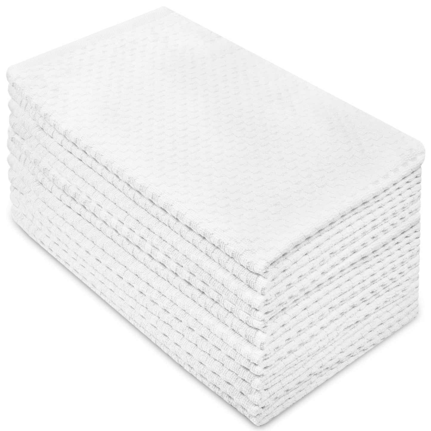 COTTON CRAFT - 12 Pack - Euro Cafe Waffle Weave Terry Kitchen Towels - 16x28 Inches -White - 400 GSM quality - 100% Ringspun 2 Ply Cotton - Highly