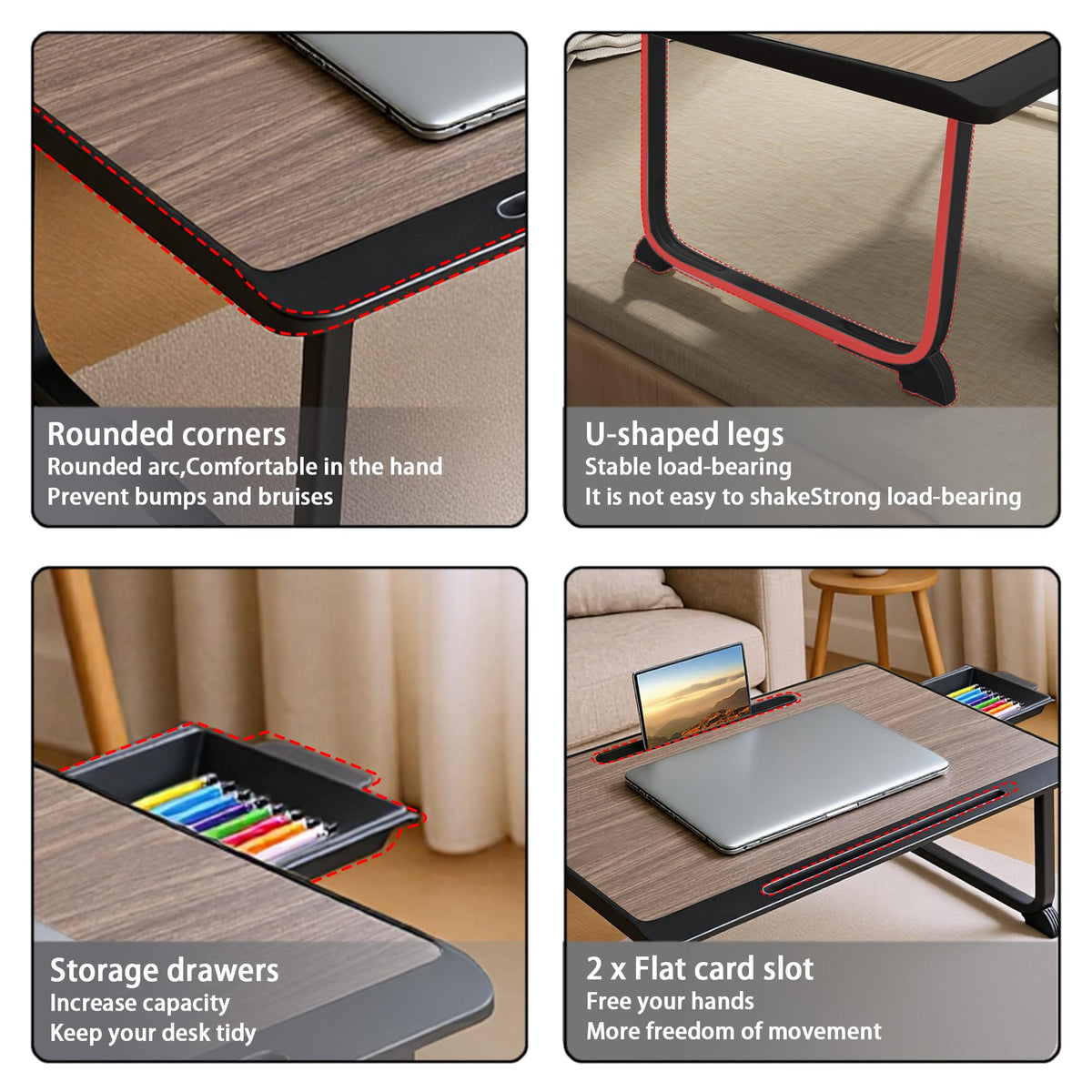 Laptop Bed Desk,Lap Desk for Breakfast in Bed, Work and Study, Home Office, Laptop Stand for Sofa、Couch、Bed, (60x40 Brown)