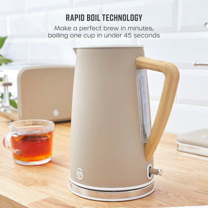 Swan SK14610OAT Nordic Cordless Jug Kettle with Fast Boil Technology, Overheat Protection, Soft Touch Handle, 1.7L, 3KW, Oatmeal, White