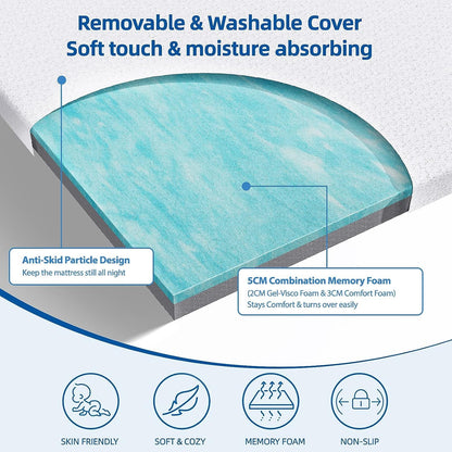 WOWTTRELAX Dual-Layer 2 Inch Memory Foam Mattress Topper Single Bed, Orthopedic Bed Topper with Breathable Washable Cover, Cooling soft for Back Pain