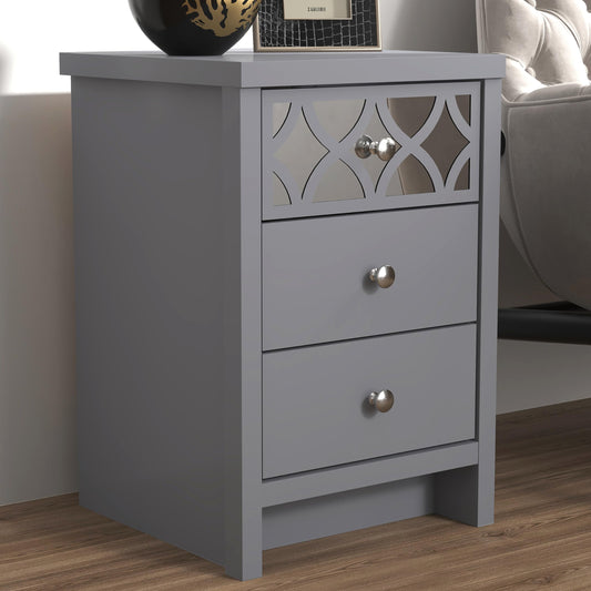 GFW Arianna Bedside Table With 3 Drawers, Modern Side Table Storage Unit With Mirrored Design Storage Cabinet For Bedroom, Living room & Hallway, Flat