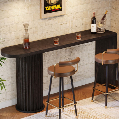 Tribesigns Bar Table, 63-Inch Modern Counter Height Pub Table with Fluted Round Base, Narrow Long High Top Table