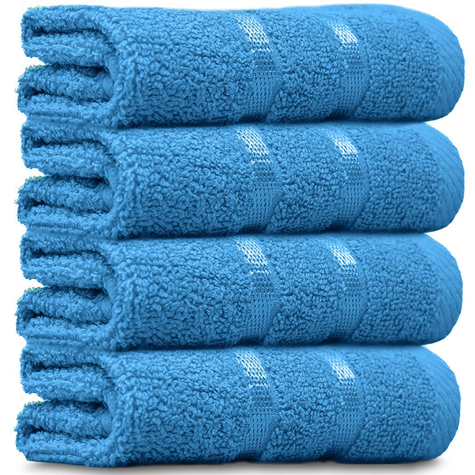 Towelogy? Luxury Egyptian Cotton Face Cloth Flannel Fingertip Towels Set 500 GSM Supersoft and Highly Absorbent Washcloths 30x30 cm (Pack 4, Teal