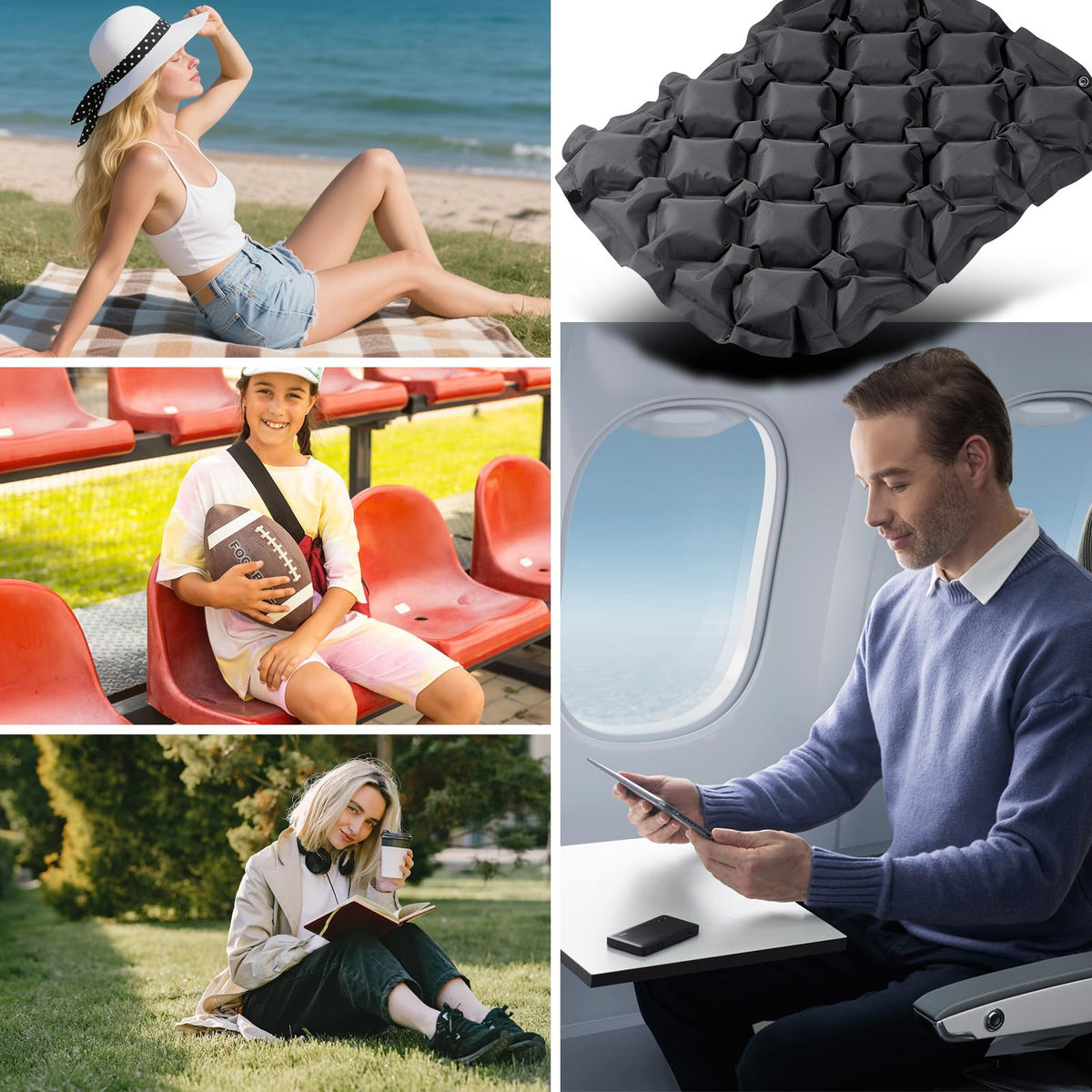 KINGTLE Inflatable Seat Cushion, Travel Air Pad with Bag, Camping Mat