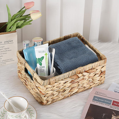OGANAZI Natural Water Hyacinth Baskets with Handles, 30.5 * 23 * 13cm