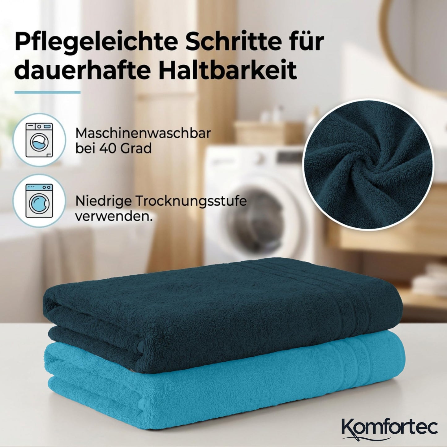 Komfortec Jumbo Bath Towels, 100% Cotton, Quick Dry, 80x200, Teal & Turqoise