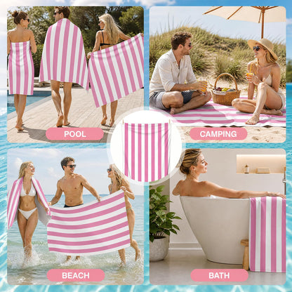 FunnAura Microfibre Beach Towel – 180x90cm Large Quick Dry & Sand Free Towel for Adults, Lightweight Compact Travel Beach Towel (Pink, 1PCS)