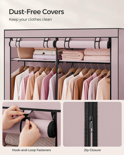 SONGMICS Wardrobe, Clothes Storage Wardrobe for Bedroom with 2 Clothes Rails, Fabric Portable Wardrobe, Collapsible, Clothes Rack, for Closet, 140 x