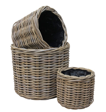 Round Baskets/Planters, Plastic Lined, Excellent Quality, Very Strong Kuba Rattan (Large)