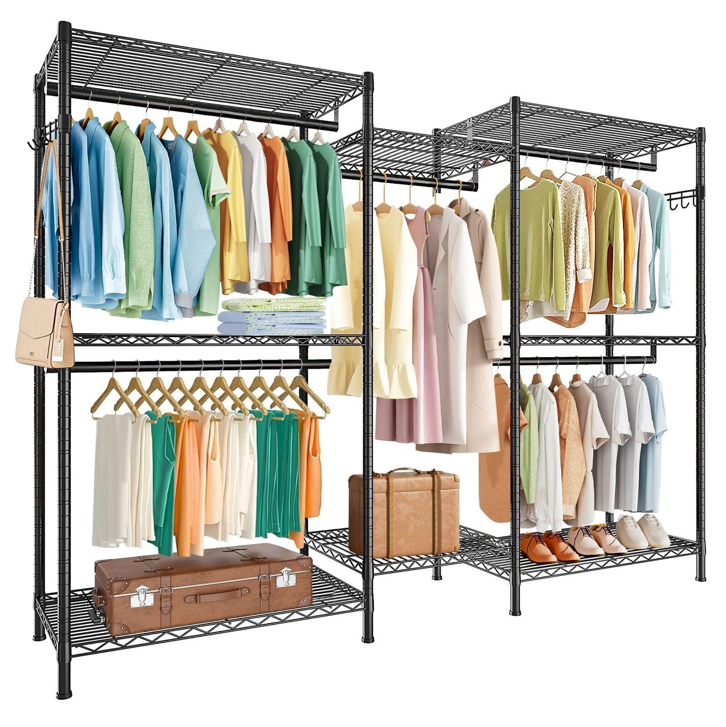 FTEYUET Clothes Rail, Clothing Rails for Hanging Clothes, Metal Clothing Rack Heavy Duty Garment Rack Freestanding Closet Wardrobe Racks for Hanging