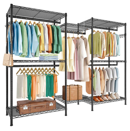 FTEYUET Clothes Rail, Clothing Rails for Hanging Clothes, Metal Clothing Rack Heavy Duty Garment Rack Freestanding Closet Wardrobe Racks for Hanging