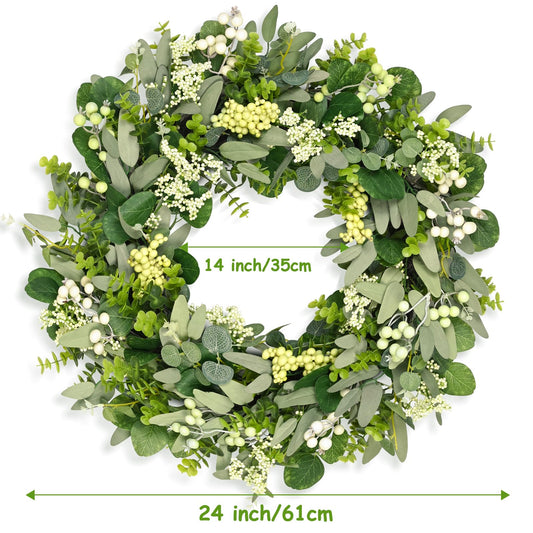 COLORSPEC Eucalyptus Wreath for Front Door, 61 cm/24 inch Spring Summer All Year Wreath, Boxwood Eucalyptus Door Wreath Decoration for Outdoor Indoor