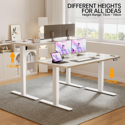 Homall Electric Height Adjustable Desk, Adjustable Height Office Desk with USB Ports, 140x60cm, Home Office with Splice Board, White
