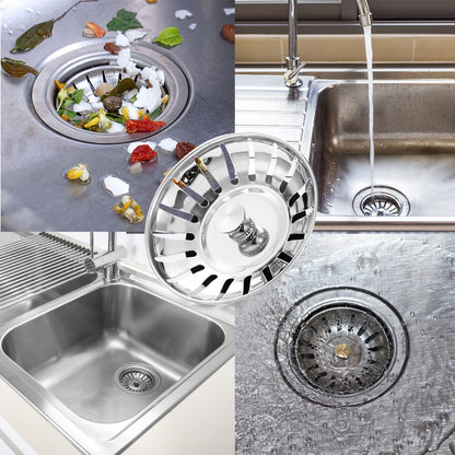 Stainless Steel Kitchen Sink Bowl Strainer and Plug, 80mm Kitchen Sink Plug for Single Double Bowl Use