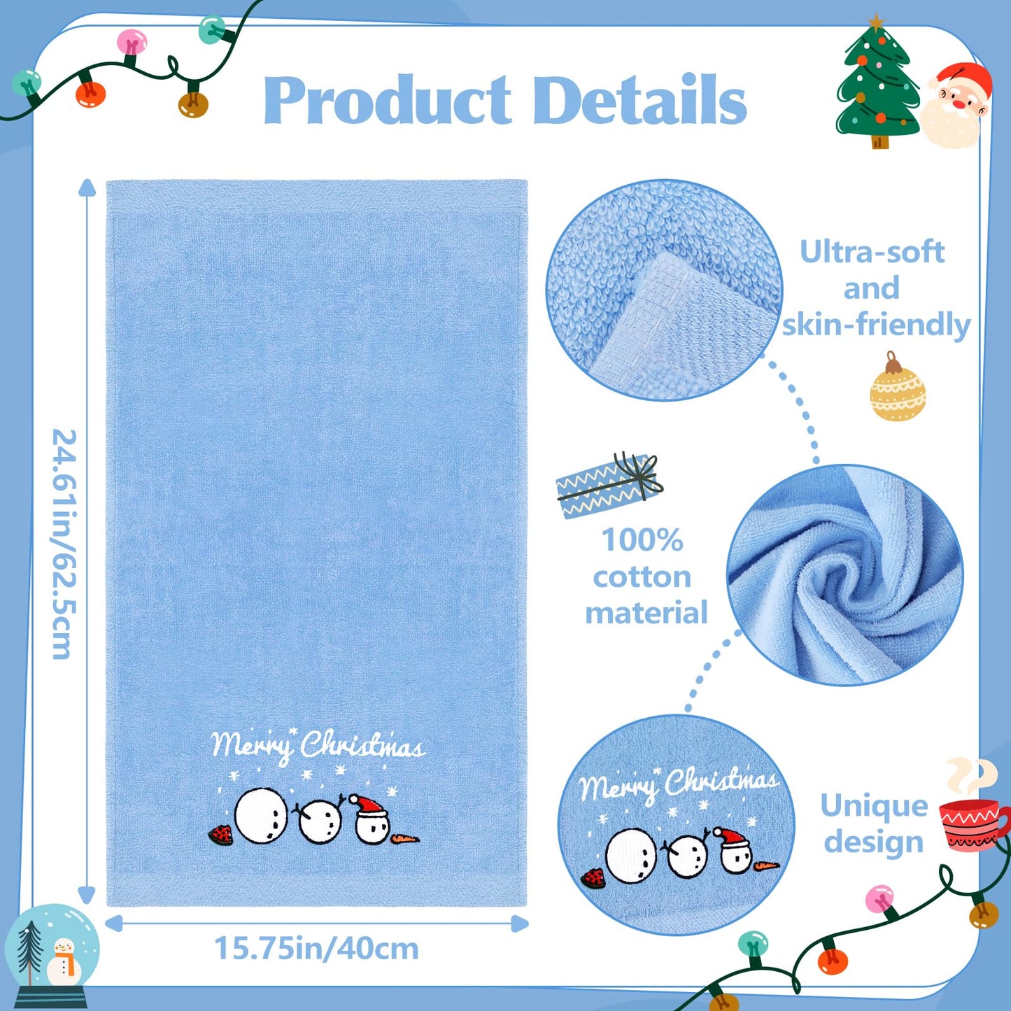 Funny Christmas Snowman Hand Towels for Bathroom Kitchen - 100% Cotton Soft Absorbent Winter Holiday Bath Towels Cute Decor