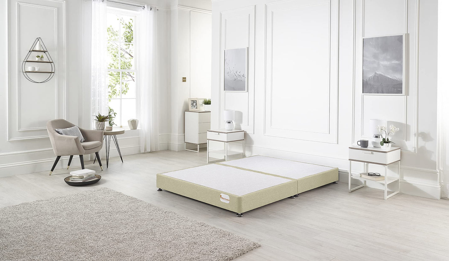 Bed Centre Platform Divan Bed Covered in Luxury Plush, Linen and Tweed Fabric (Coffee Tweed, Double 135 x 190cm)