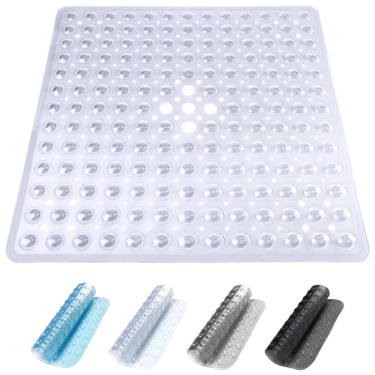 ADOV Shower Mat Non Slip, 53x53cm Square Shower Mats for Inside Shower, Anti-slip Safety Bathroom Mat with Strong Suction Cups and Drain Holes, Mildew