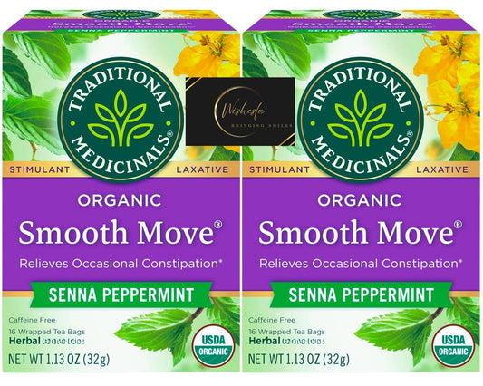 Senna Tea Bags Bundle with Traditional Stimulant Laxative Tea (2x16 bags) Smooth Move Organic Peppermint Caffeine Free and Wishesla Thank you card
