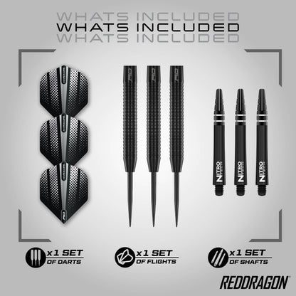 RED DRAGON Razor Edge Black 20g - Tungsten professional steel tip darts set with Dart Flights and Dart Shafts (stems)