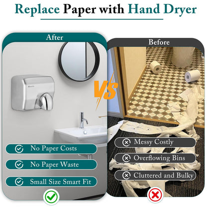 KSITEX Commercial Hand Dryer,Stainless Steel Heavy Duty Hand Dryer High Speed Electric Hand Dryer Wall Mounted For Toilet Bathroom Eco Friendly 2300W