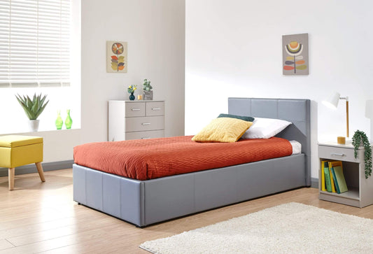 GFW Classic Leather Upholstered Ottoman Storage Bed With Gas End Lift & Under Bed Storage, King Size, Faux Leather, Grey