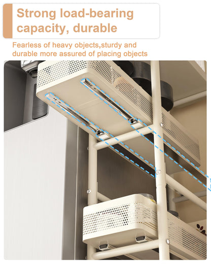 UMDONX Metal Kitchen Storage Trolley with Pull out Basket Narrow 4 Tier