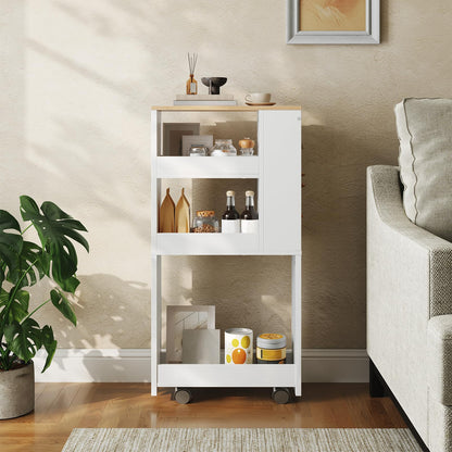 HOOBRO 4-Tier Slim Storage Trolley, 40 x 15 x 85.5 cm, Narrow Kitchen Trolley with 4 Lockable Swivel Casters, Storage Cart for Small Spaces, Kitchen