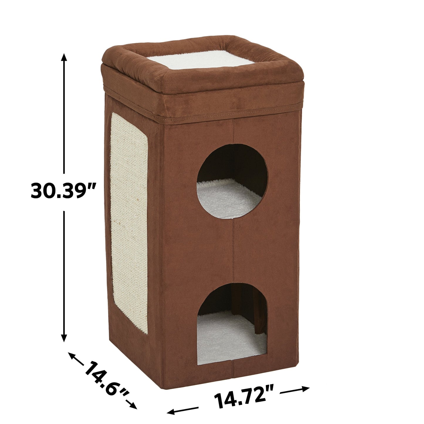 MidWest Homes for Pets Cat Condo; Tri-Level Design in Brown Faux Suede & Synthetic Sheepskin; 37.08L x 37.39W x 77.19H Centimeters; Model 137-BRC