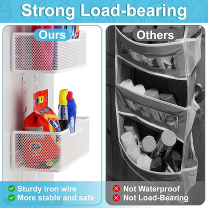Hongtamoya Adjustable Over The Door Organizer, Hanging Door Storage with PVC Pocket and 4 Metal Baskets Wall Mount
