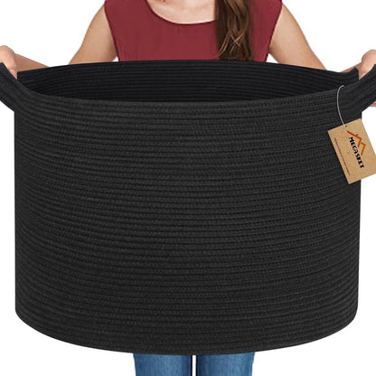MEGASKET Large Black Blanket Basket, 22" X 22" X 14" Woven Rope Bin for Storage, Kids Dog Toy Storage Box Organizer Bins