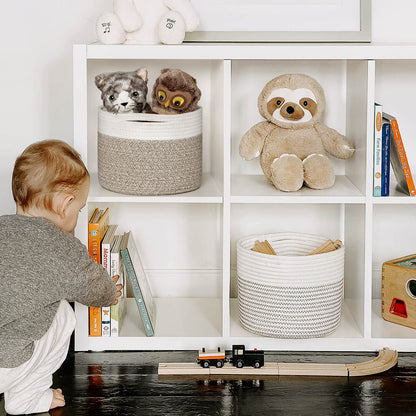TIMEYARD Small Cotton Rope Basket Storage Basket for Shelves Toy Organiser