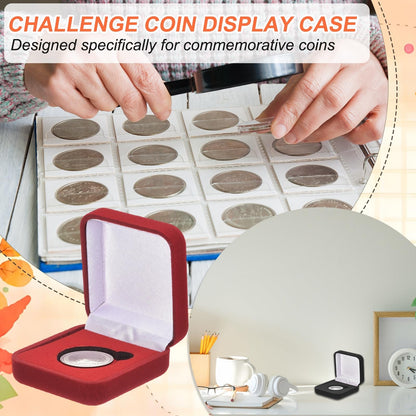 PATIKIL Velvet Challenge Coin Presentation Display Box, 45mm Coin Display Case Badge Gift Storage Protective Holder for Commemorative Medals Tokens