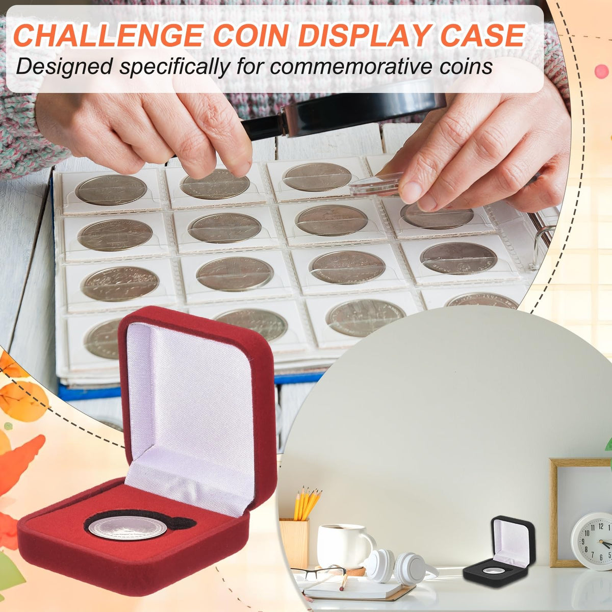 PATIKIL 2Pcs Velvet Challenge Coin Presentation Display Box, 40mm Coin Display Case Badge Gift Storage Protective Holder for Commemorative Medals
