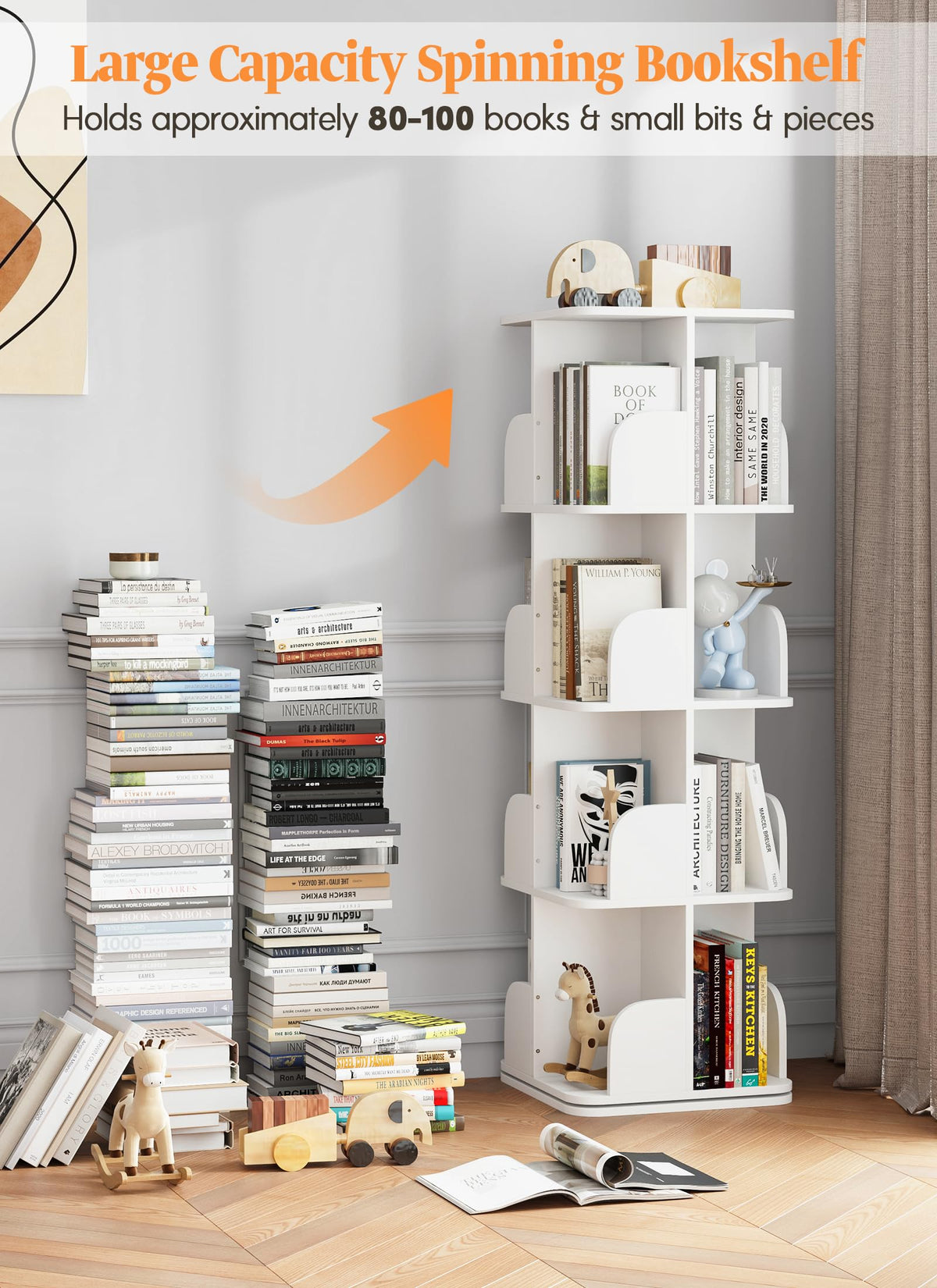 4 Tier Rotating Bookshelf Kids Adjustable Tiers Square Revolving Bookcase