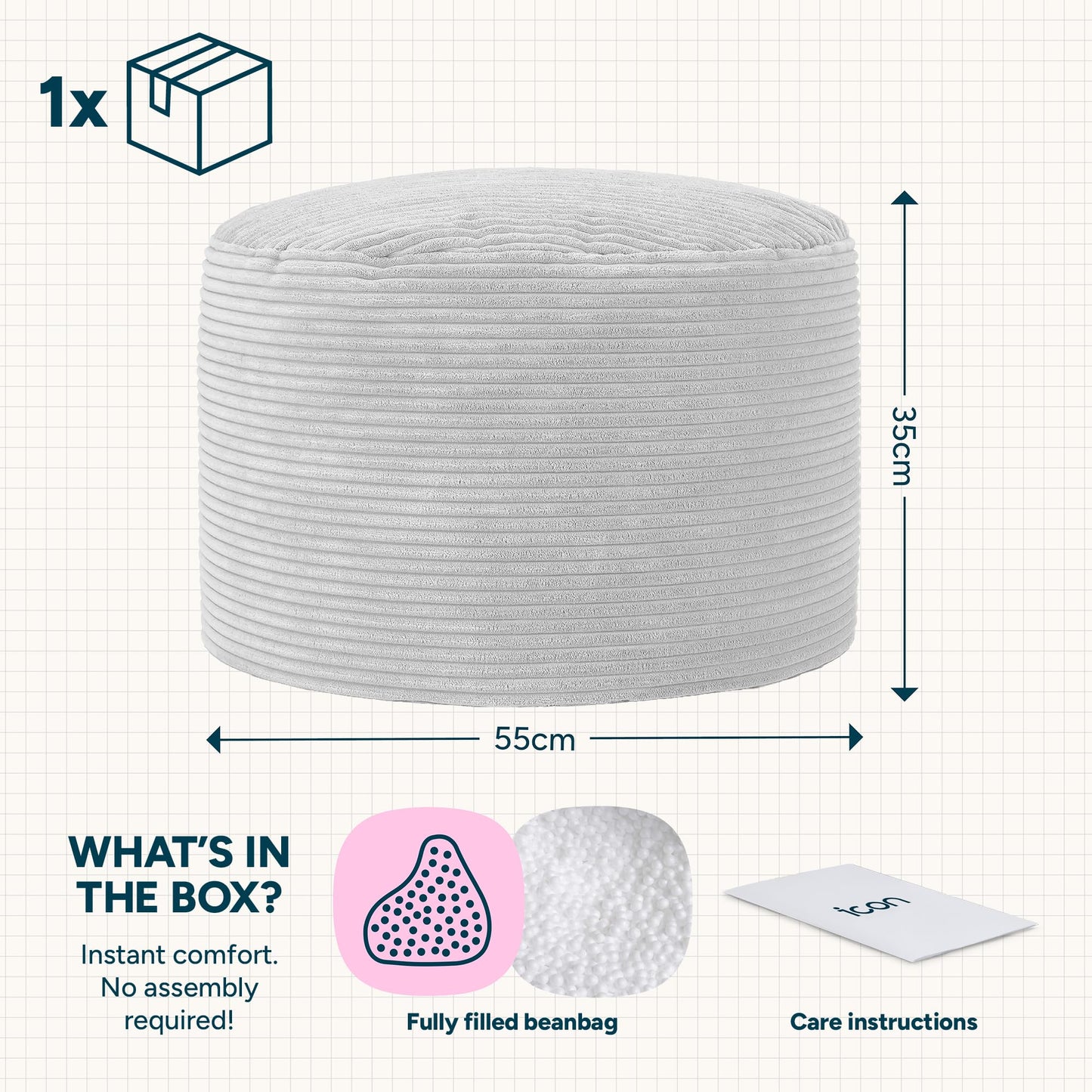 icon Milano Large Cord Bean Bag Footstool with Filling Included, Pink