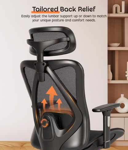 ADOV Office Chair with Headrest, Ergonomic 3D Armrest, Lumbar Support, 125° Rocking Swivel Computer Chair, High Back Mesh Reclining Desk Chair