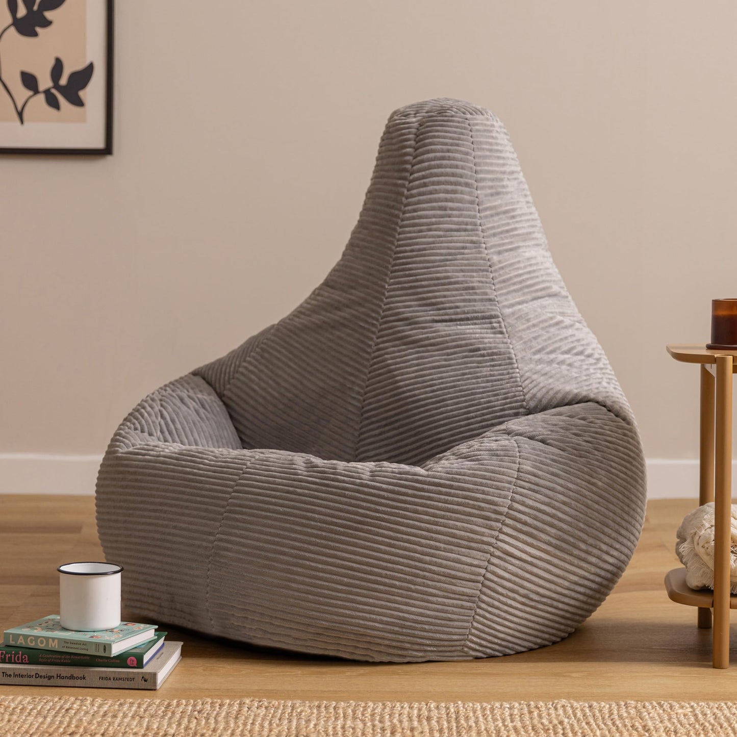 icon Dalton Large Cord Bean Bag with Filling Included, Grey