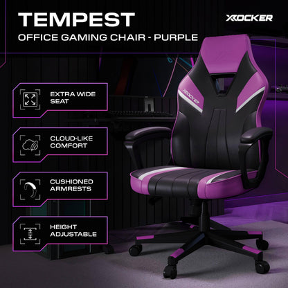 X-Rocker Tempest High Back Ergonomic Office Gaming Chair for Adults & Teens - Extra Wide Seat, Cushioned Armrest, Height Adjustable