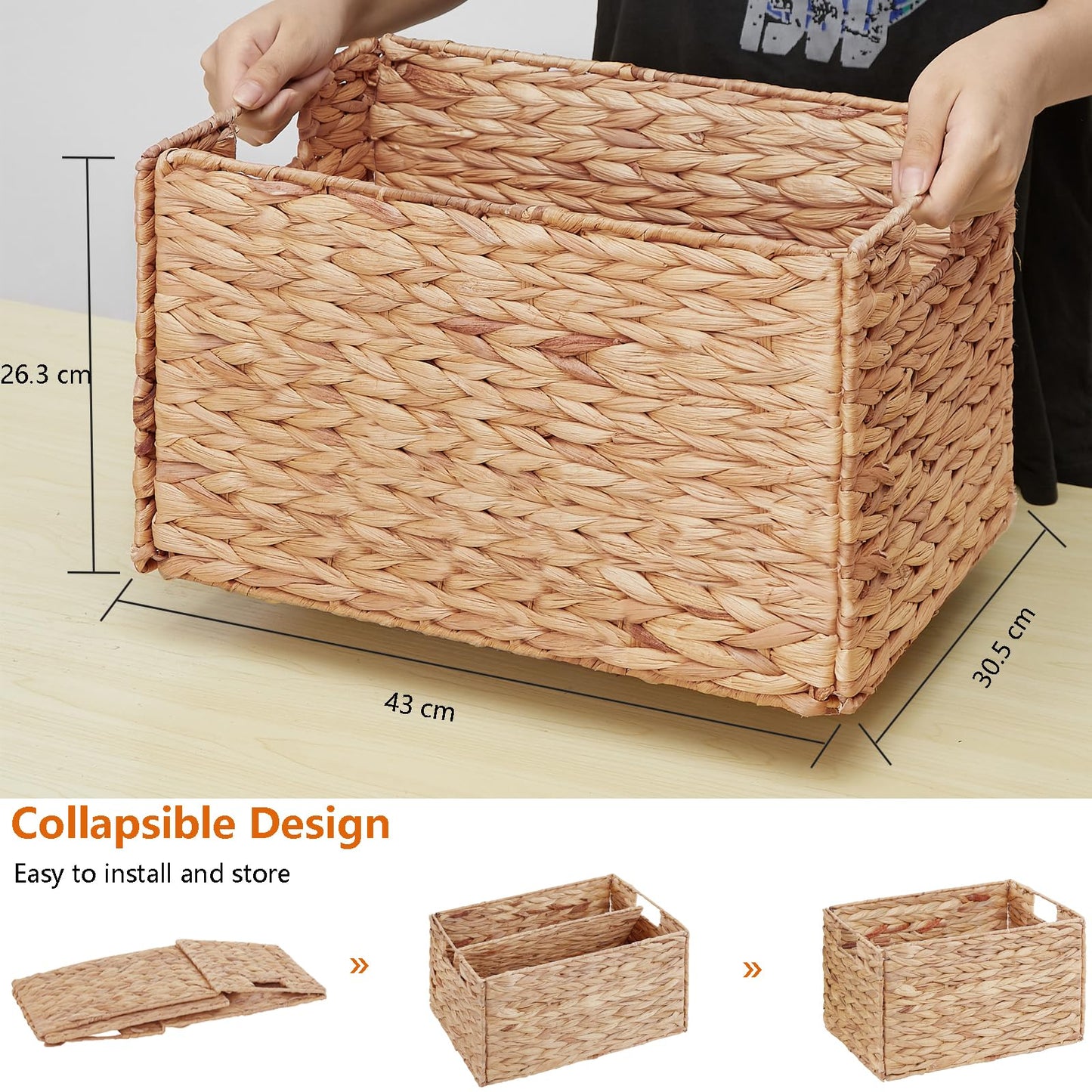 Vagusicc Water Hyacinth Wicker Storage Basket, Set of 2 Extra Large Storage Baskets for Shelves