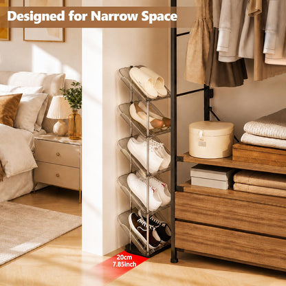 Slanted Narrow Shoe Rack 5 Tiers, Slim Depth Vertical Shoe Shelf - 1 Pack