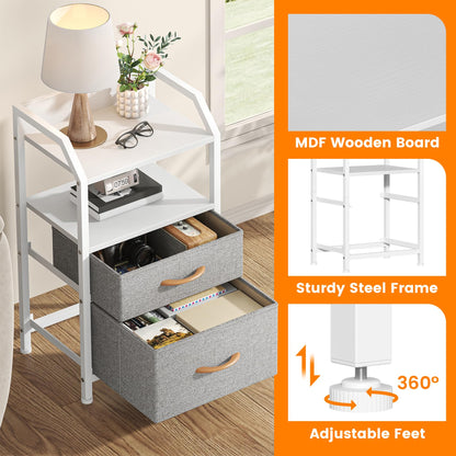 Feonase Bedside Table with 2 Fabric Drawers & Open Shelf - Sturdy Metal Frame Nightstand, Compact End Table for Bedroom, Living Room, Small Spaces