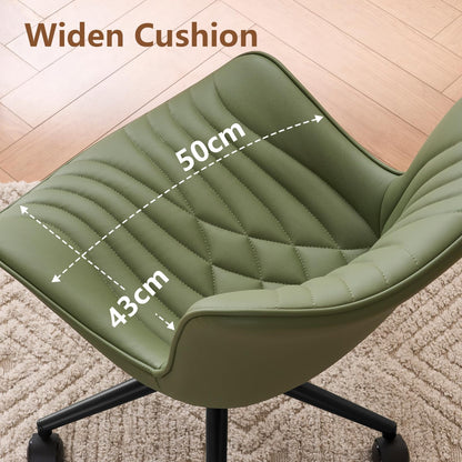 YOUTASTE Office Chair Adjustable, Ergonomic Desk Chair Armless PU Leather Swivel Chairs with Wheels for Home Office Computer, Modern, Olive Green