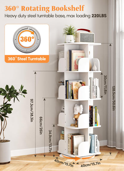 4 Tier Rotating Bookshelf Kids Adjustable Tiers Square Revolving Bookcase