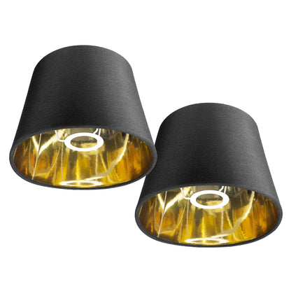 Navaris Black Linen Lampshade - 22CM Contemporary Design Modern Lamp Shade for Lights with Golden Inner Lining - Set of 2, Suitable for E27 Lights