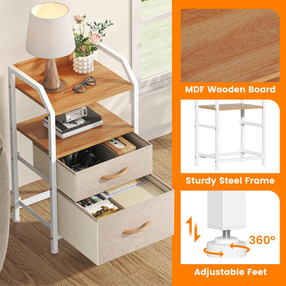 Feonase Bedside Table with 2 Fabric Drawers & Open Shelf - Sturdy Metal Frame Nightstand, Compact End Table for Bedroom, Living Room, Small Spaces