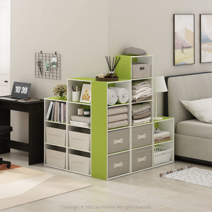 Furinno LUDER Book Shelf, 2-Tier Modern Bookshelf, Open Shelves Bookcase 9 x 16 x 21, for Living Room, Bedroom, Home Office, Green/White